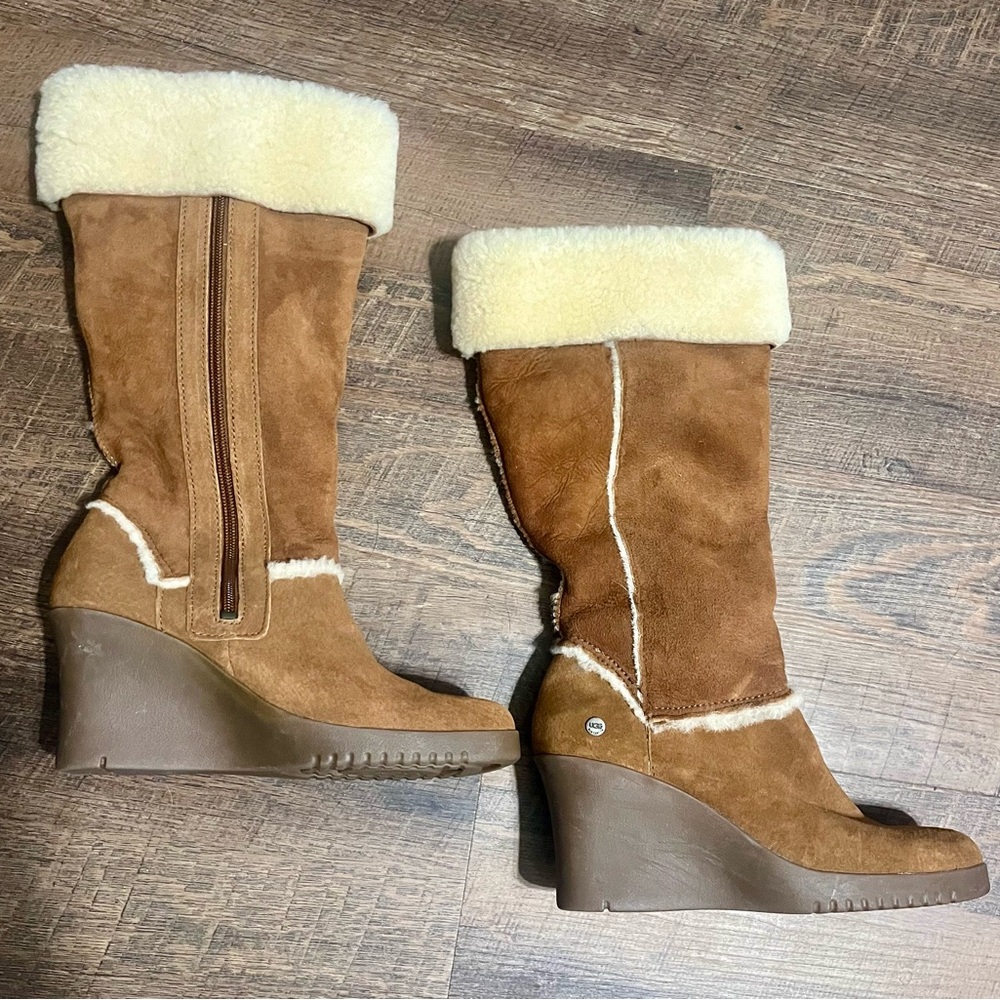 UGG Sandra Chestnut Wedge Knee-high Boots, Size 7